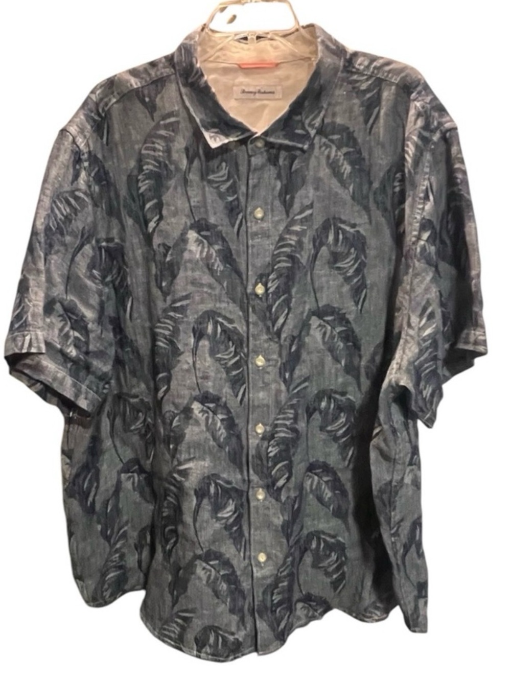Tommy Bahama 100% Linen - Navy Leaf-Print Camp Shirt - XXL